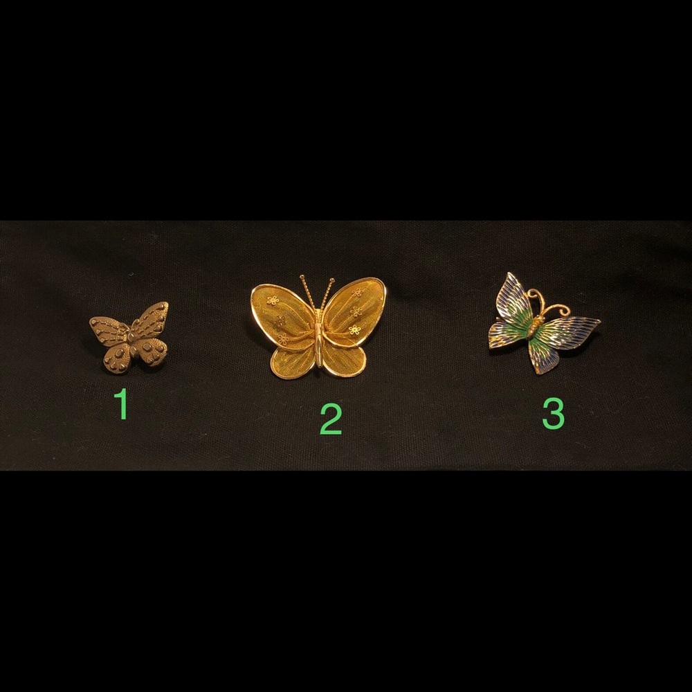 Vintage set of Butterfly Brooches 3 Pieces One Tests 18K See Description.
